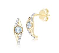 Geometric Hexagon Round Topaz & Diamond Half Hoop Earrings in 9ct Yellow Gold
