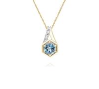 Geometric Hexagon with Prong set Round Topaz and Diamond Pendant Necklace in 9ct Yellow Gold