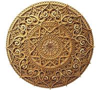 Geometric Home Wall Decor - Multilayered Laser Cut Carved Elegant Wooden Mandala Hanging MDF Panels for Decoration - Rustic Contemporary Artwork (Natural Wood, 14.2 x 14.2in (36cm))