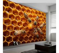 Geometric Honeycomb Animals Bees Wallpaper Photo Mural 500W x 280H cm, Country Rustic Modern Wall Art Decor, Poster Mural for Bedroom Living Room Office - Decorative Wall Covering for Accent Walls