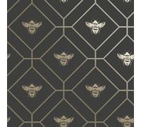 Holden Décor Holden Decor Honeycomb Bee Geo Charcoal/gold Metallic Spongeable Wallpaper 13081