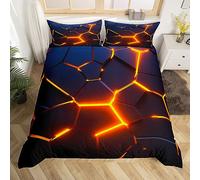 Geometric Honeycomb Duvet Cover King Size, Hexagon Abstract Art Bedding Set,Kids Boys Girls Adults Room Decor,Modern Fashion Comforter Cover,Orange Black Neon Quilt Cover,2 Pillowcases