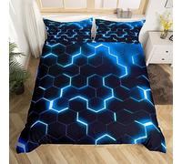Geometric Honeycomb Duvet Cover Single Size,Hexagon Geometry Abstract Bedding Set,Kids Boys Girls Adults Room Decor,Fashion Patchwork Comforter Cover,Blue Black Neon Quilt Cover,1 Pillowcase