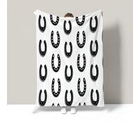Geometric Horseshoe Print Blanket, Simple Illustration Soft Flannel Lightweight, Black And White Fleece Throw For Living Room Sofa Couch Bed Decor, Gifts For Women Girls All Seasons, 30"X40"