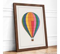 Geometric Hot Air Balloon Retro Framed Wall Art Print A2 (59.4×42cm) Walnut, Wall Decor for Living Room, Bedroom, Office & Home, Ready to Hang, Art Gift