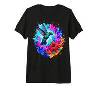 Geometric Hummingbird and Tropical Flowers Watercolor Splash Premium T-Shirt