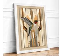 Geometric Hummingbird Art Deco Framed Wall Art Print A4 (29.7×21cm) White, Wall Decor for Living Room, Bedroom, Office & Home, Ready to Hang, Art Gift