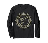 Geometric Hummingbird in Mandala Ring Sacred Line Graphic Long Sleeve T-Shirt