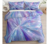 Geometric Ice Crystal Stripes King Duvet Cover Set - Pastel Lilac Reversible Brushed Microfiber 3 PCS Bedding Set, Ultrasoft Hypoallergenic Quilt Cover with Zipper Closure