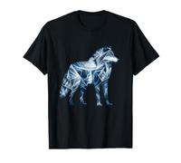 Geometric Ice Wolf Double Exposure Mountains T-Shirt