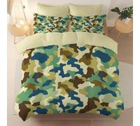 Geometric Illustration Soft Microfiber Quilt Cover With Pillowcases, Camouflage Military Texture Breathable Duvet Cover with Zipper Closure 200 x 200 cm, Beige Yellow