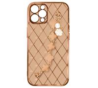 Geometric iPhone 12 Pro Case with 4-Leaf Clover Chain pink