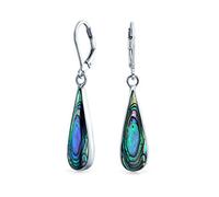 Geometric Iridescent Rainbow Natural Abalone Shell Natural Long Teardrop Dangle Earrings For Women Teen .925 Sterling Silver Lever Back