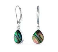 Geometric Iridescent Rainbow Natural Abalone Shell Natural Rain Drop Teardrop Dangle Earrings For Women Teen .925 Sterling Silver Lever Back