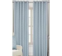 Geometric Jacquard Blackout Eyelet Curtain Pair Homescapes Blue 228cm width x 183cm drop