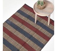 Geometric Jute Rug, Multicolour Striped, Black, Red, Blue