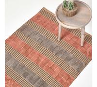 Geometric Jute Rug, Multicolour Striped, Black, Red, Blue