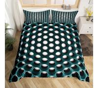 Geometric King Bedding Sets for Boys,White Green Comforter Cover for Kids Teen Men Abstract Geometrical Duvet Cover 3D Stereoscopic Dense Hole Quilt Cover 2 Pillow Cases