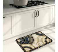 Geometric Kitchen Mats for Floor, Modern Contemporary Curves Lines Navy Comfort Washable Kitchen Carpets for Sink Area Laundry Room Bathroom Vanity 16x47 Inch