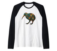 Geometric Kiwi Mosaic Bird Raglan Baseball Tee