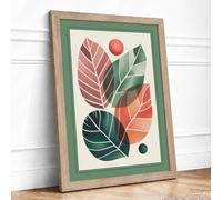 Geometric Leaf Forms Modern Framed Wall Art Print A3 (42×29.7cm) Oak, Wall Decor for Living Room, Bedroom, Office & Home, Ready to Hang, Art Gift