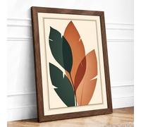 Geometric Leaf Study Botanical Framed Wall Art Print A4 (29.7×21cm) Walnut, Wall Decor for Living Room, Bedroom, Office & Home, Ready to Hang, Art Gift