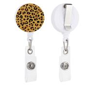 Geometric Leopard Spot Pattern Golden Brown Retractable Badge Holder Reel Clip ID Card Holder for Doctor Nurse Student Office Worker