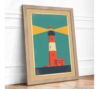 Geometric Lighthouse Art Deco Framed Wall Art Print A2 (59.4×42cm) Oak, Wall Decor for Living Room, Bedroom, Office & Home, Ready to Hang, Art Gift