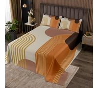 Geometric Line Art Kids Bedspread Double Size,Abstract Stripe Coverlet Set,Girls Boys Room Decor,Modern Simple Quilted Coverlet,Brown Bedding Quilt,2 Pillowcases