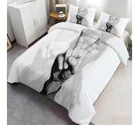 Geometric Line Art Peace Sign Bedding Set, Wireframe Hand Gesture Print Duvet Cover with Pillowcases, Minimalist Art Quilt Cover 200x200cm