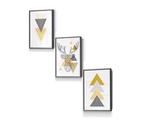 Geometric Line Art Yellow Stag Head Triangles Framed Wall Art - Small ARTZE Dark Grey W33cm x H45cm x D20mm