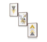 Geometric Line Art Yellow Stag Head Triangles Framed Wall Art - Small ARTZE Walnut W33cm x H45cm x D20mm