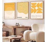 Geometric Line Wall Art Abstract Shape Prints Bauhaus 1923 Poster Beige and Yellow Wall Art Mid Century Modern Artwork Bauhaus Exhibition Poster Boho Modern Pictures for Living Room 16x24inch Unframed