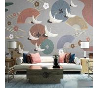Geometric Lines Flowers Birds Creativity Modern 3D Wallpaper Premium Textured Silk Neutral Tones Material Ideal for Living Room Bedroom-200cm×140cm