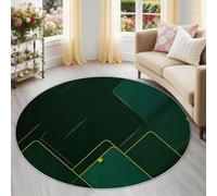 Geometric Lines Round Rug 90 cm for Under Table, Modern Minimalist Washable Non-Slip Circle Carpet, Low-Pile Rug Floor Mat for Dining Room & Living Room, Green
