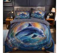 Geometric Lines Single Duvet Cover Set 135x200 cm Starry Sky Dolphin Microfibre Quilt Cover with 1 Pillowcases 50x75 cm, Printed Bedding Set for Kids Teens Bedroom Decor