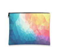 Geometric Makeup Pouch, Colorful Triangular Pattern Cosmetic Travel Bag for Women, Portable Small Canvas Zipper Organizer, for Festivals, Multicolor, 7x9 Inch, Pouch