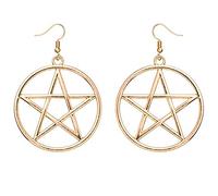 Geometric Metal Circle Pentagram Dangle Earrings Gold Silver Big Star Hexagram Earrings Personality Large Pentacle Earrings Jewelry for Women (Gold)
