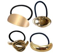 Geometric Metal Hair Ties - Stylish Gold Elastic Hair Bands, Haiir Cuffs | 4PCS Fashion Ponytail Wraps, Elegant Hairr Accessories For Women, Daily Look, Travel, Events, And Gifting, Casual Wear