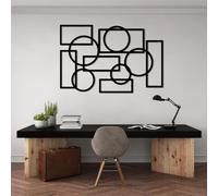 Geometric Metal Wall Art, Circle Rectangle Decor, Iron Minimalist Accent, Modern Art Sculpture Home Decor, Metal Wall Artwork Decoration for Living Room,Bedroom Hallway and Stairs Natur