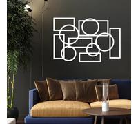 Geometric Metal Wall Art, Circle Rectangle Decor, Iron Minimalist Accent, Modern Art Sculpture Home Decor, Metal Wall Artwork Decoration for Living Room,Bedroom Hallway and Stairs Natur