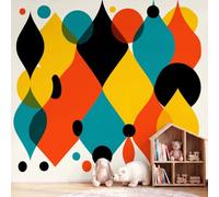 Geometric Mid-Century Modern Retro Abstract Wallpaper Room Decor Diamond Round Wall Mural Decoration Poste Premium Non-Woven Wall Mural Wallpaper for Living Room Bedroom 400 x 280 cm