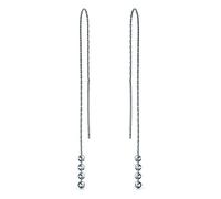 Geometric Minimalist Elegance Long Thin Chain Simple Four Bead Ball Threader Earrings For Women Teens .925 Sterling Silver