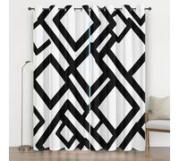 Geometric Modern Curtains 65.4 Inches Long, Stripe Abstract Eyelet Curtains for Bedroom, Thermal Insulated Energy Saving for Living Room Window Privacy Drapes Home Decor 2 Panels 29.5x65.4, Black