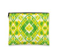 Geometric Modern Makeup Bag, Green Yellow Diamond Pattern Cosmetic Travel Pouch for Women, Portable Canvas Zipper Organizer, Spring Skincare Toiletry Bag, Green, 7x9 Inch, Cosmetic