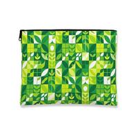 Geometric Modern Makeup Bag, Leaf Print Cosmetic Travel Pouch for Women, Portable Small Canvas Zipper Organizer, Spring Skincare Toiletry Bag, Green, 7x9 Inch, Leaves