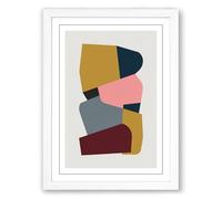 Geometric Moments Mid-Century Framed Wall Art Print A4 (29.7×21cm) White, Wall Decor for Living Room, Bedroom, Office & Home, Ready to Hang, Art Gift