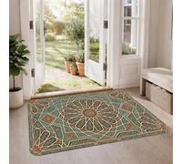 Geometric Moroccan Medallion Area Rug 2' X 3' | Moroccan Tile Inspired, Intricate Geometric Shapes, Ornate Symmetry, Sophisticated Teal Colorway, Indoor Entryway Accents