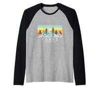 Geometric Mountains Pine Trees Forks Washington Retro Travel Raglan Baseball Tee