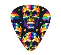 Geometric-Multicolored-Skulls 12 Pack Guitar Picks With 3 Thicknesses And Storage Box, Abs Plectrums For Electric Bass Guitar Players